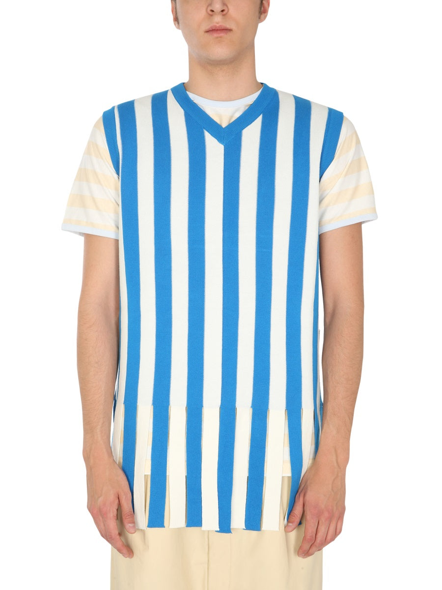 SUNNEI X ELEONORA BONUCCI V-Neck Sleeveless Striped Sweater for Men