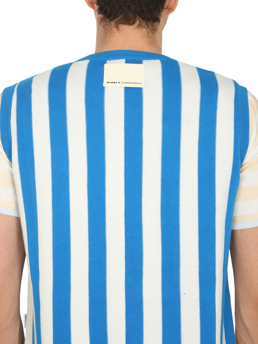 SUNNEI X ELEONORA BONUCCI V-Neck Sleeveless Striped Sweater for Men