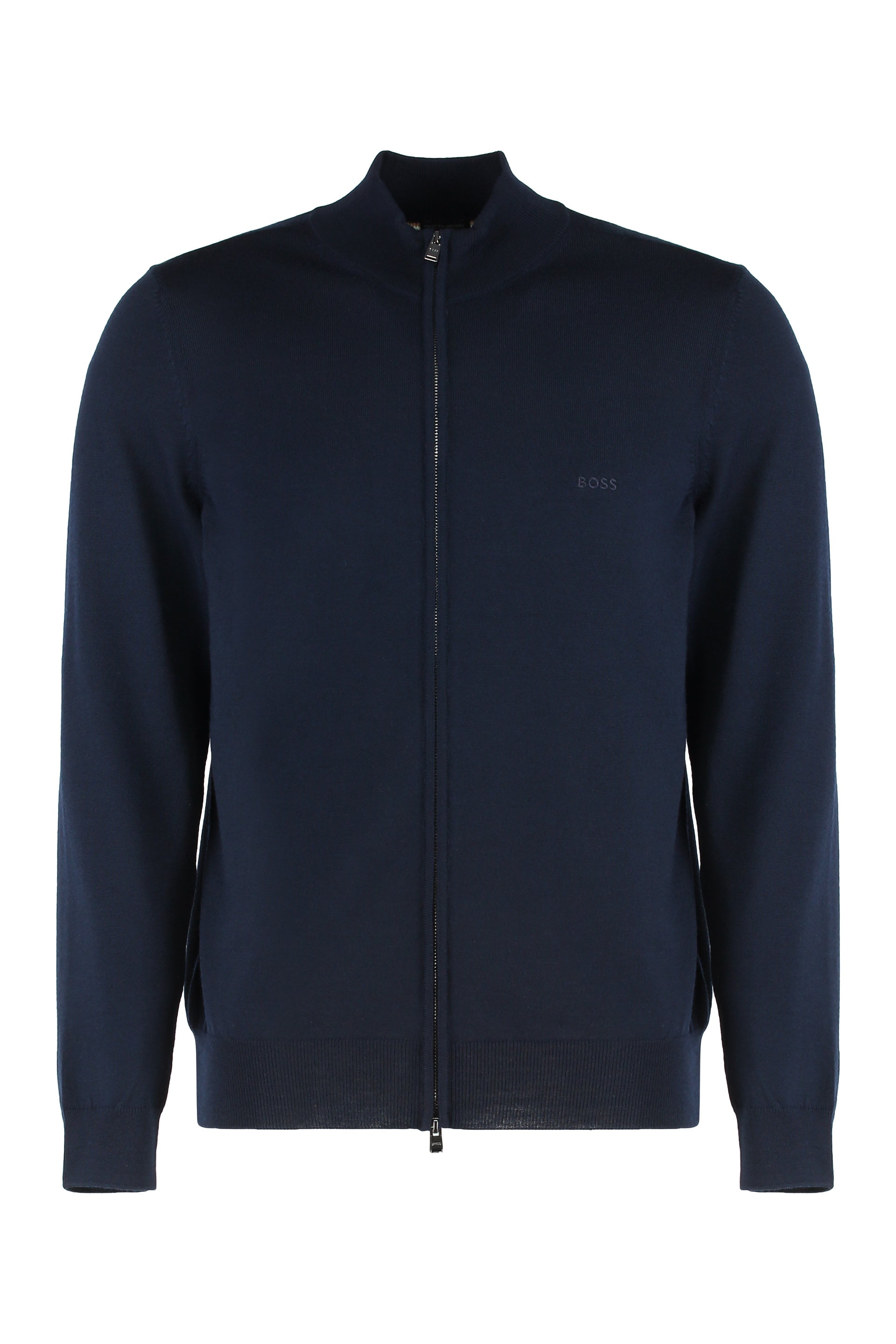 BOSS Men's Virgin Wool Cardigan with Zip and Logo