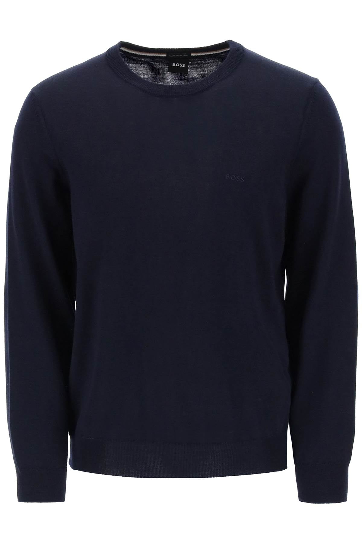 BOSS Men's Virgin Wool Sweater - Tone on Tone Embroidery