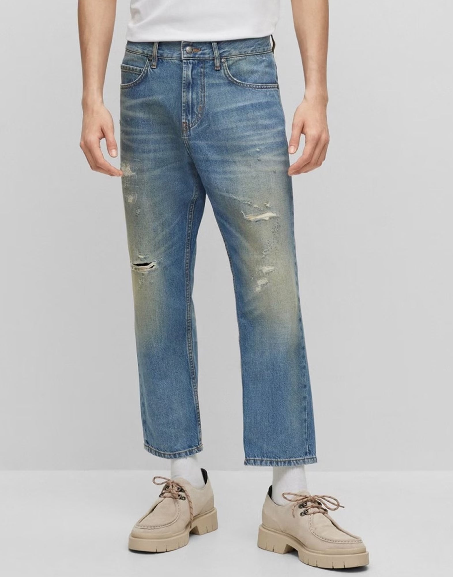 HUGO BOSS Cropped Loose Fit Vintage Wash Jeans
