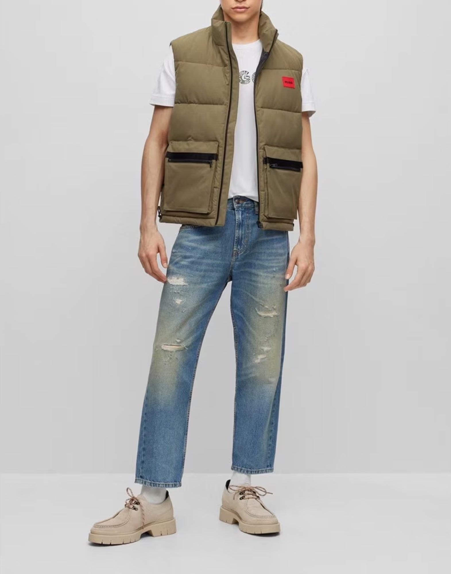 HUGO BOSS Cropped Loose Fit Vintage Wash Jeans