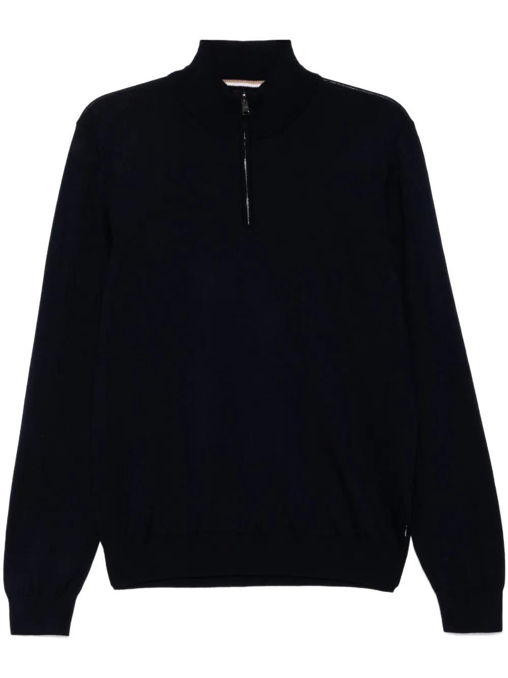 BOSS Men's Virgin Wool Jumper with Zip Collar