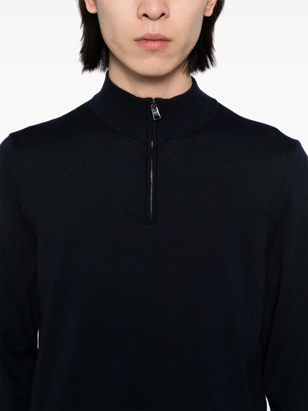 BOSS Men's Virgin Wool Jumper with Zip Collar