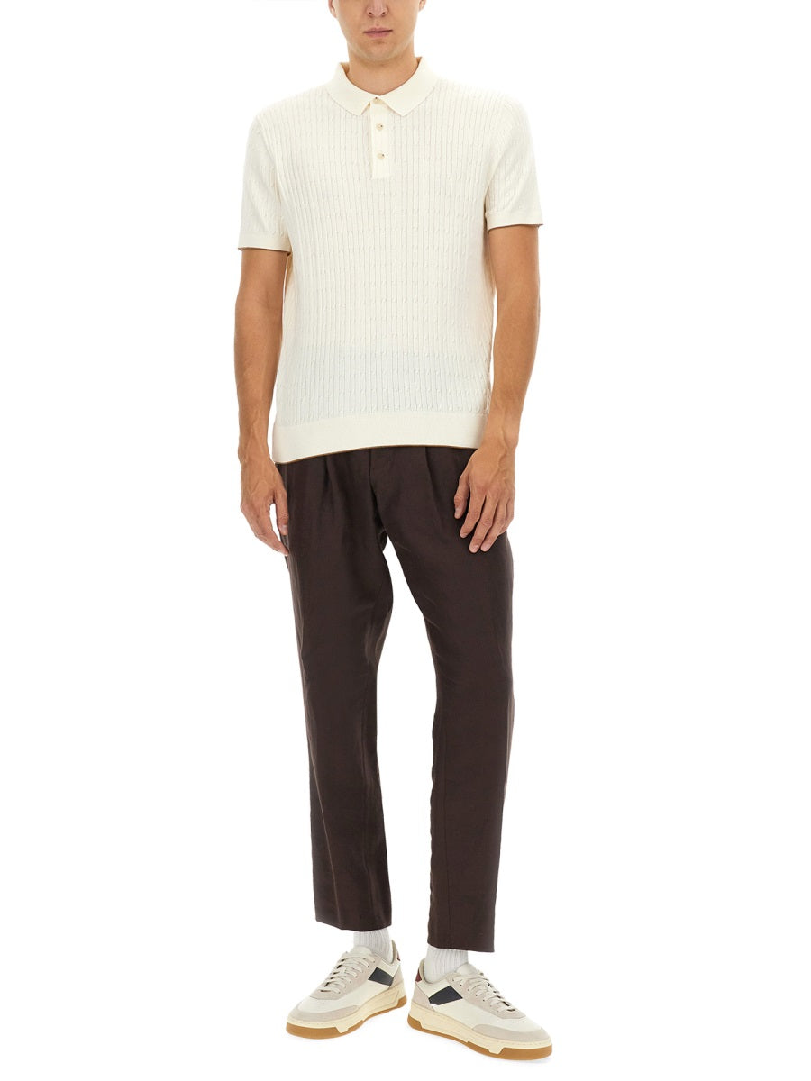 BOSS Silk and Cotton Braided Polo Shirt - Size L