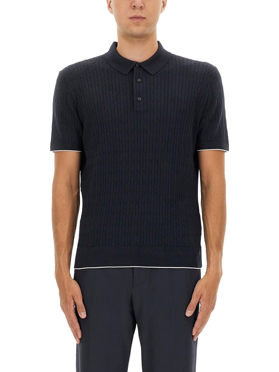 BOSS Silk and Cotton Braided Polo Shirt - Size L