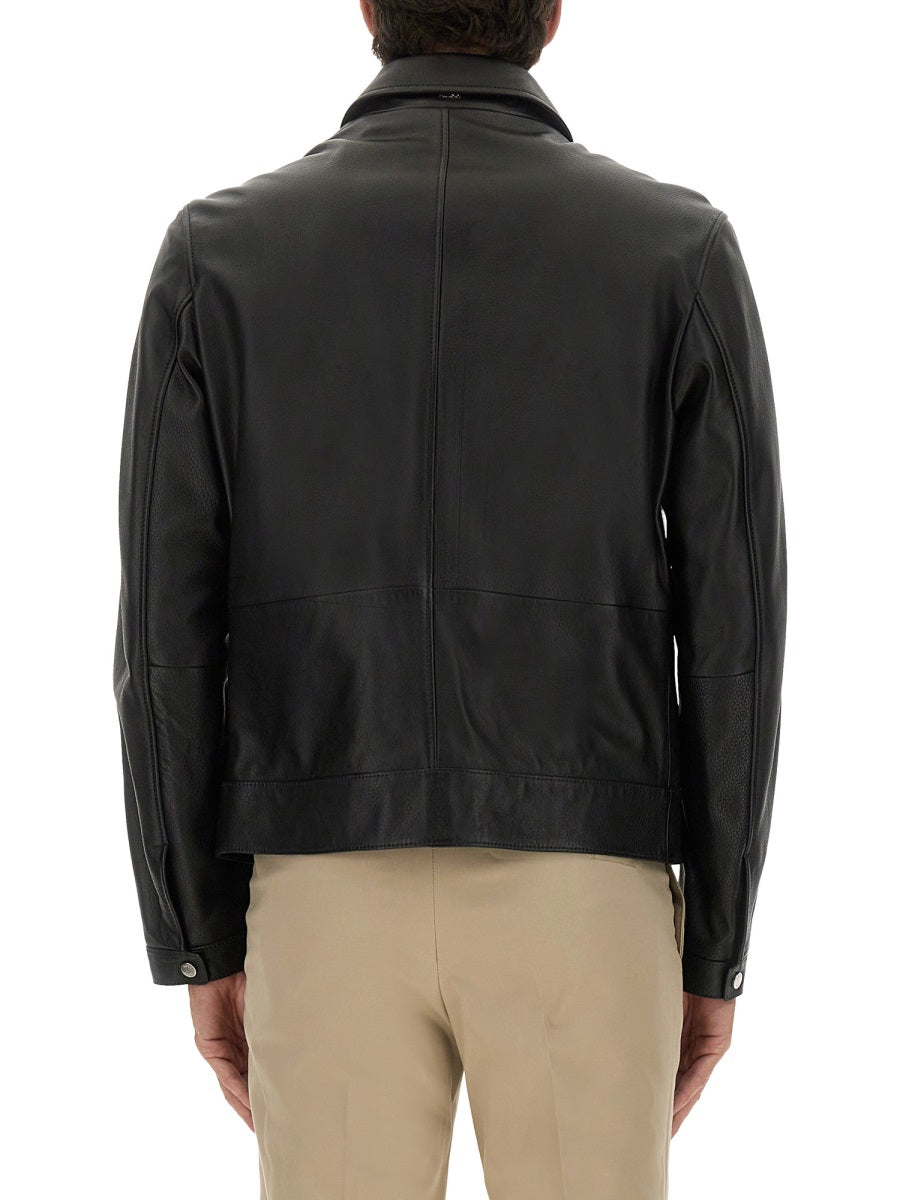 BOSS Men's Leather Jacket - Size 48