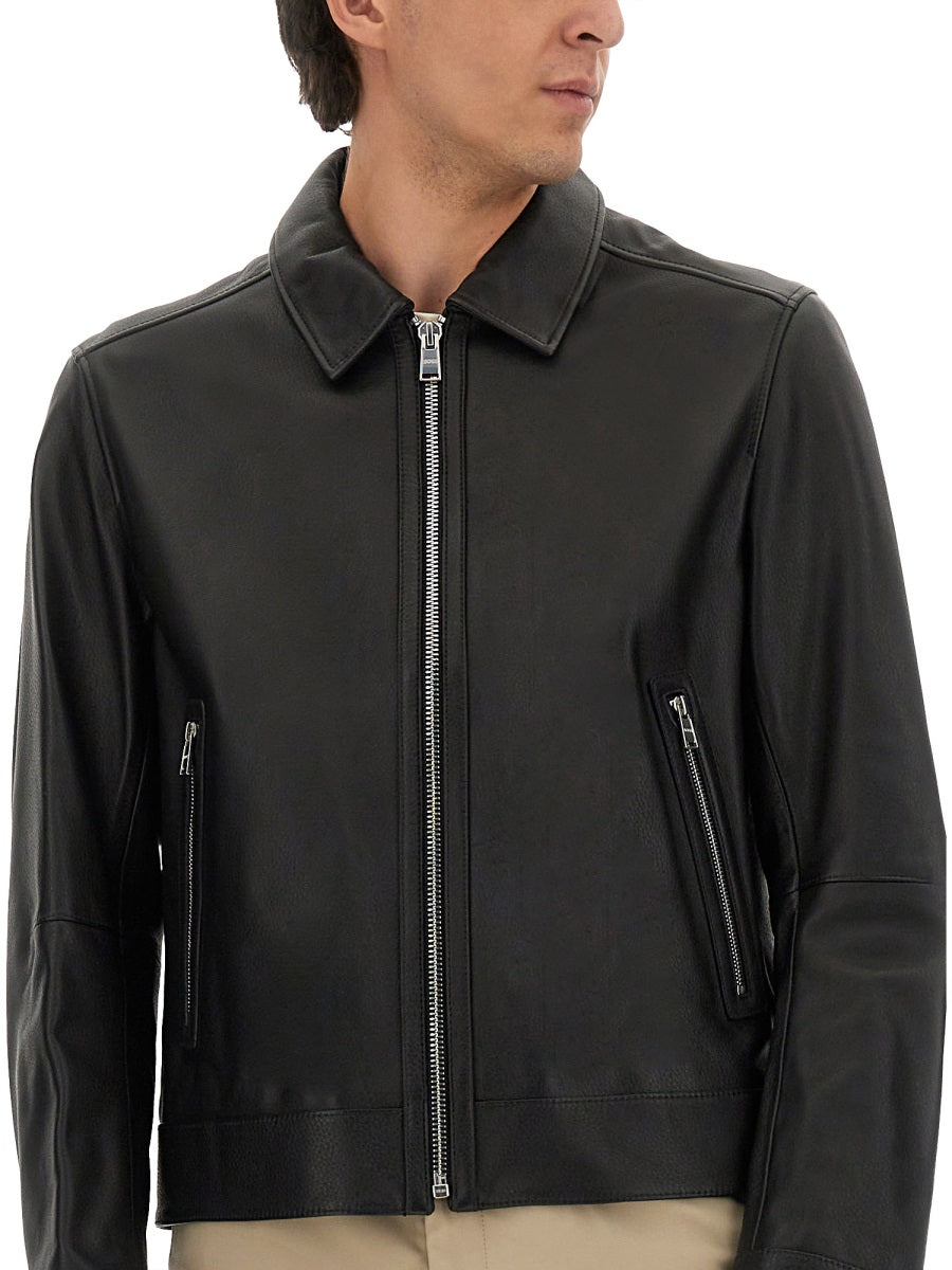 BOSS Men's Leather Jacket - Size 48