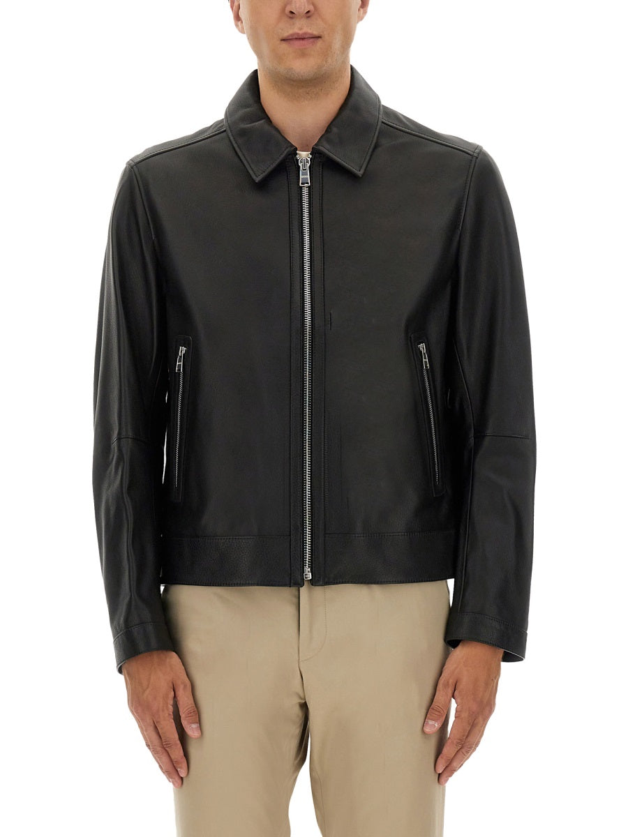 BOSS Men's Leather Jacket - Size 48