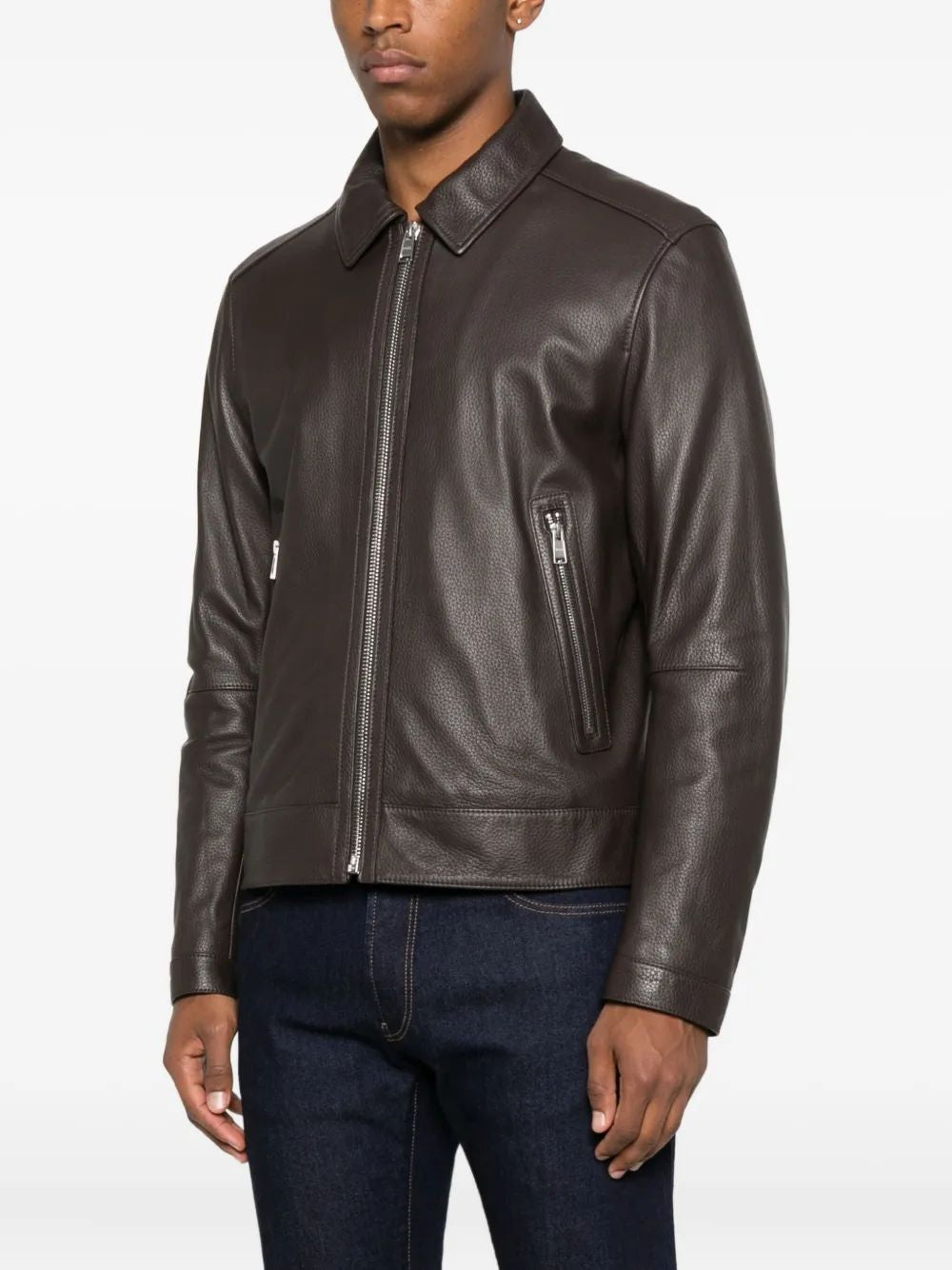 HUGO BOSS Men's Mini Fur Trimmed Leather Jacket