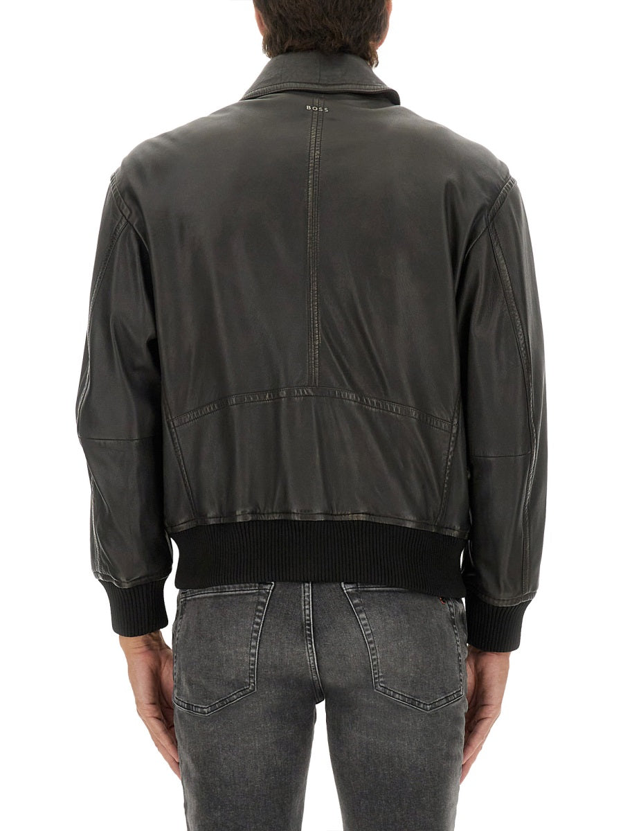 BOSS Men's Leather Jacket - Size 48
