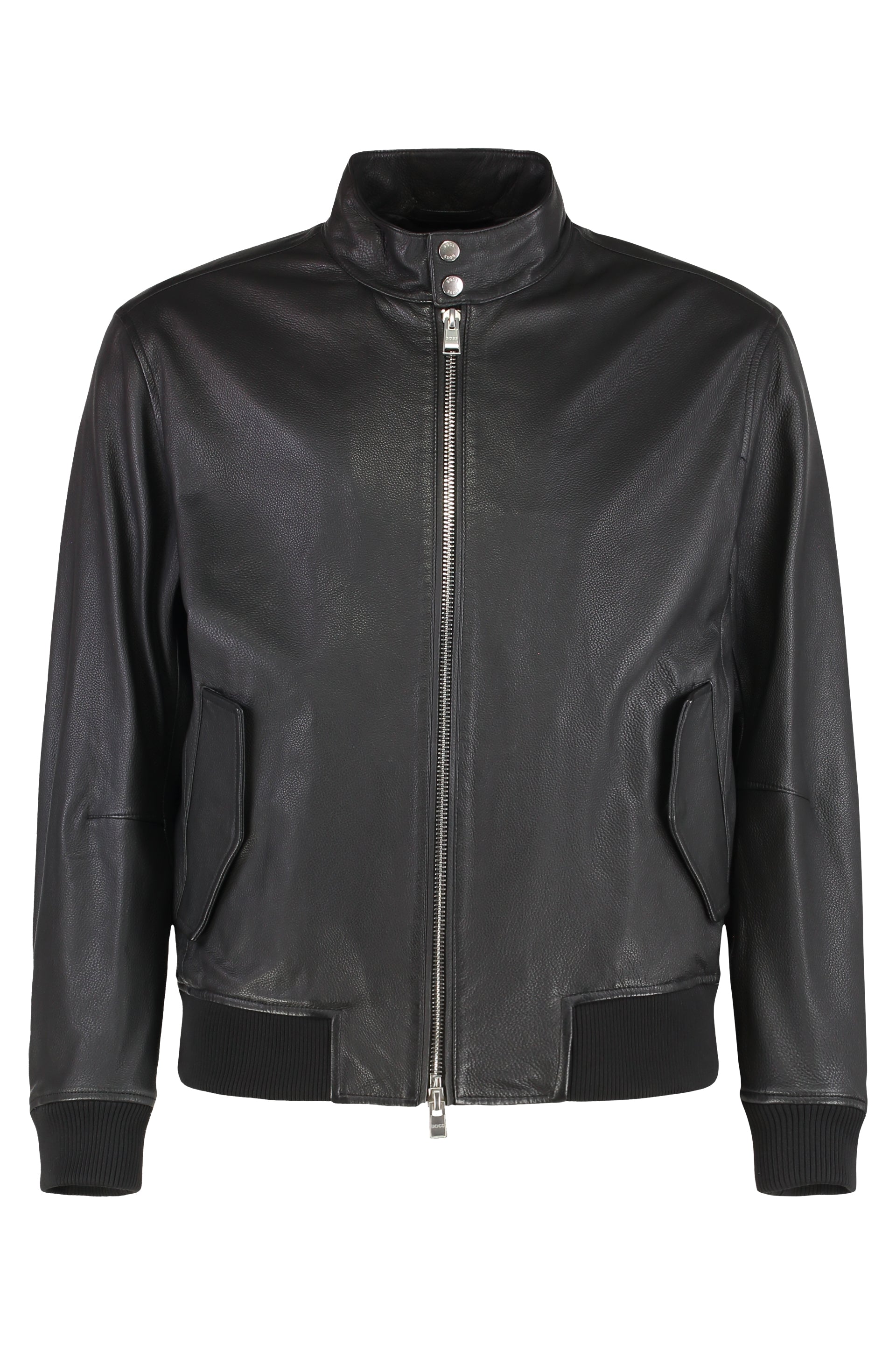 BOSS Premium Leather Jacket with Ribbed Knit Cuffs - FW25