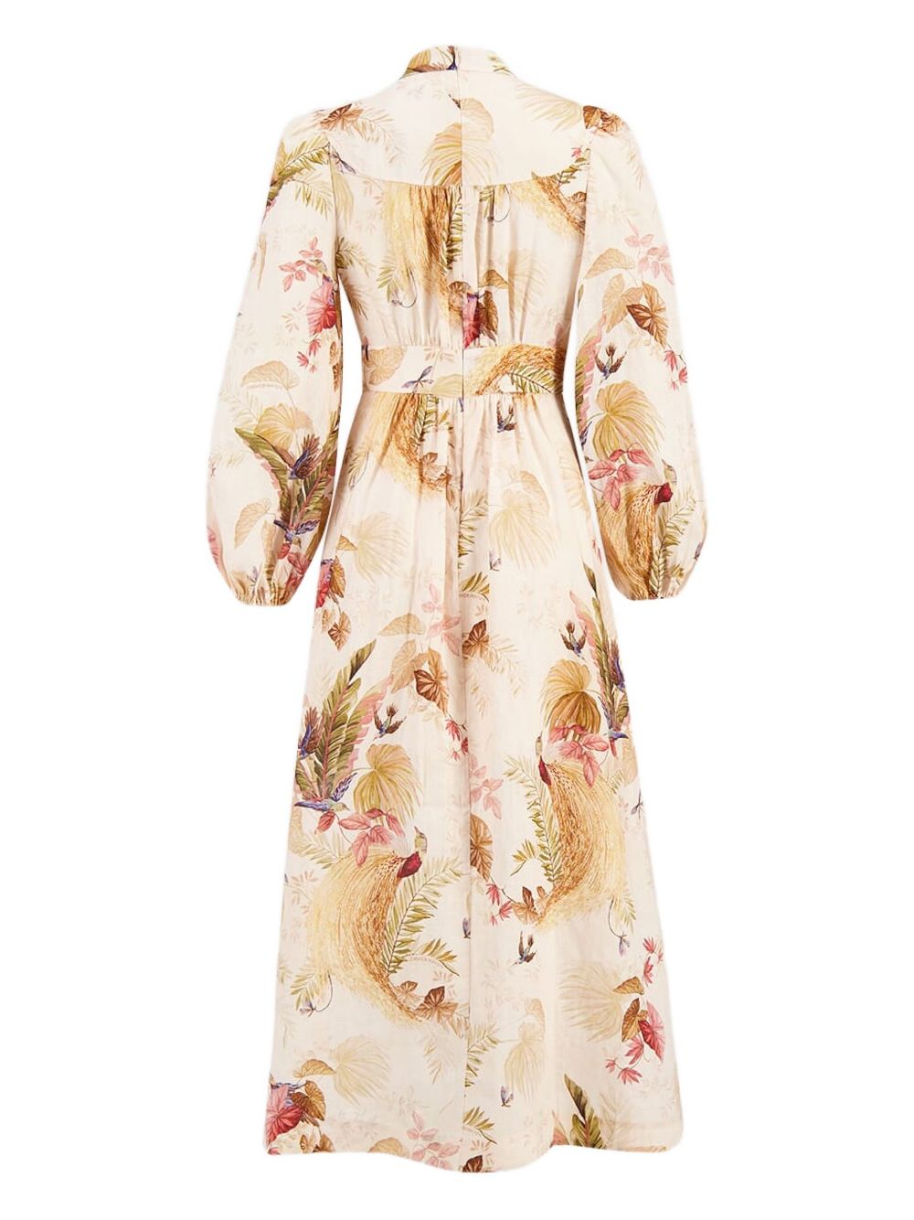 ZIMMERMANN Printed Linen Dress with Long Balloon Sleeves