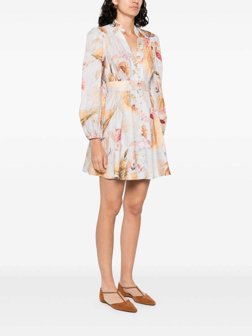 ZIMMERMANN Flared Skirt Mini Dress with Leaf Print