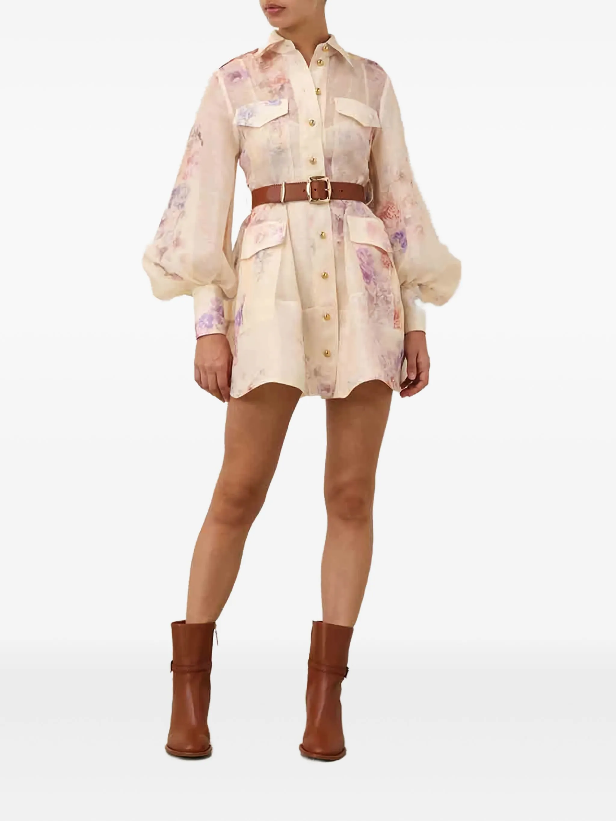 ZIMMERMANN Utility-Style Mini Dress with Classic Collar and Belt - Size 0