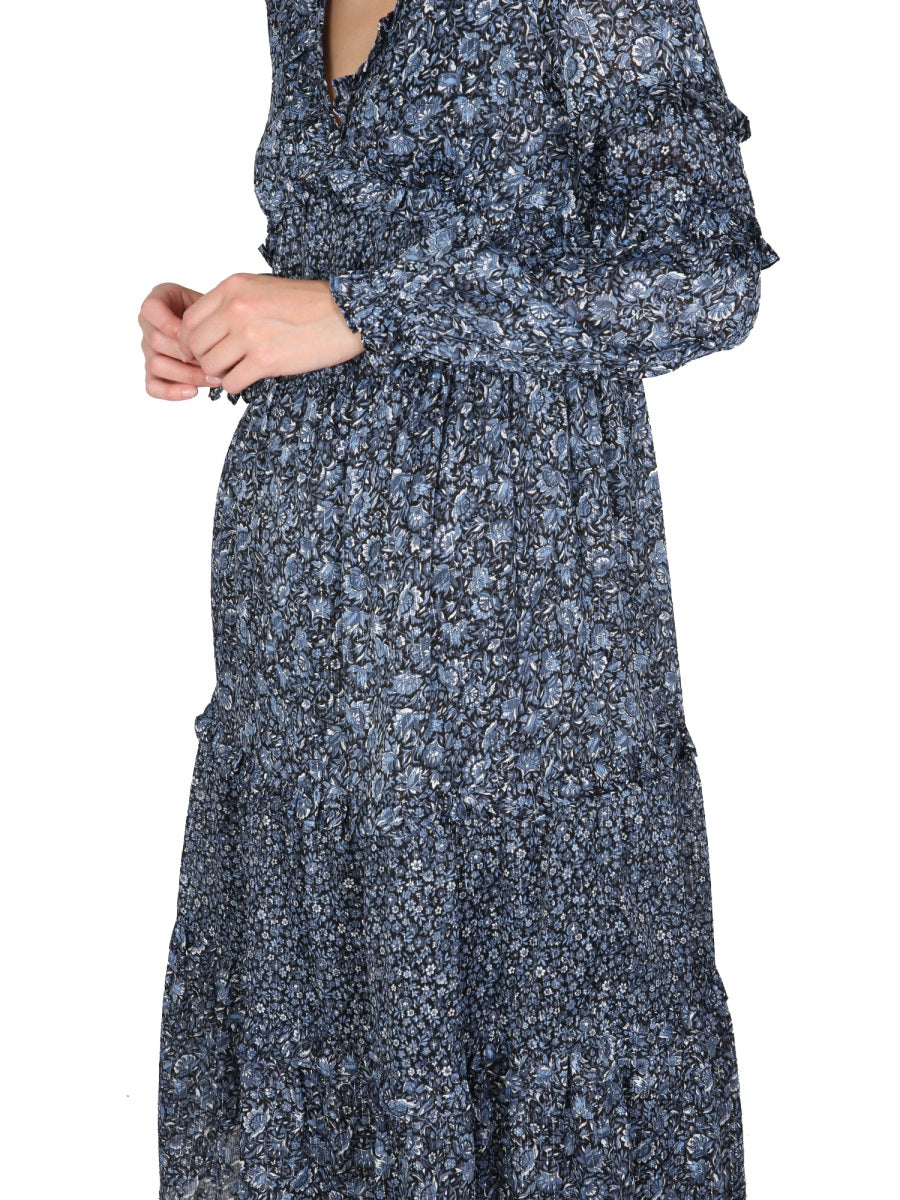 MICHAEL BY MICHAEL KORS Floral Print V-Neck Dress with Elasticated Wrist