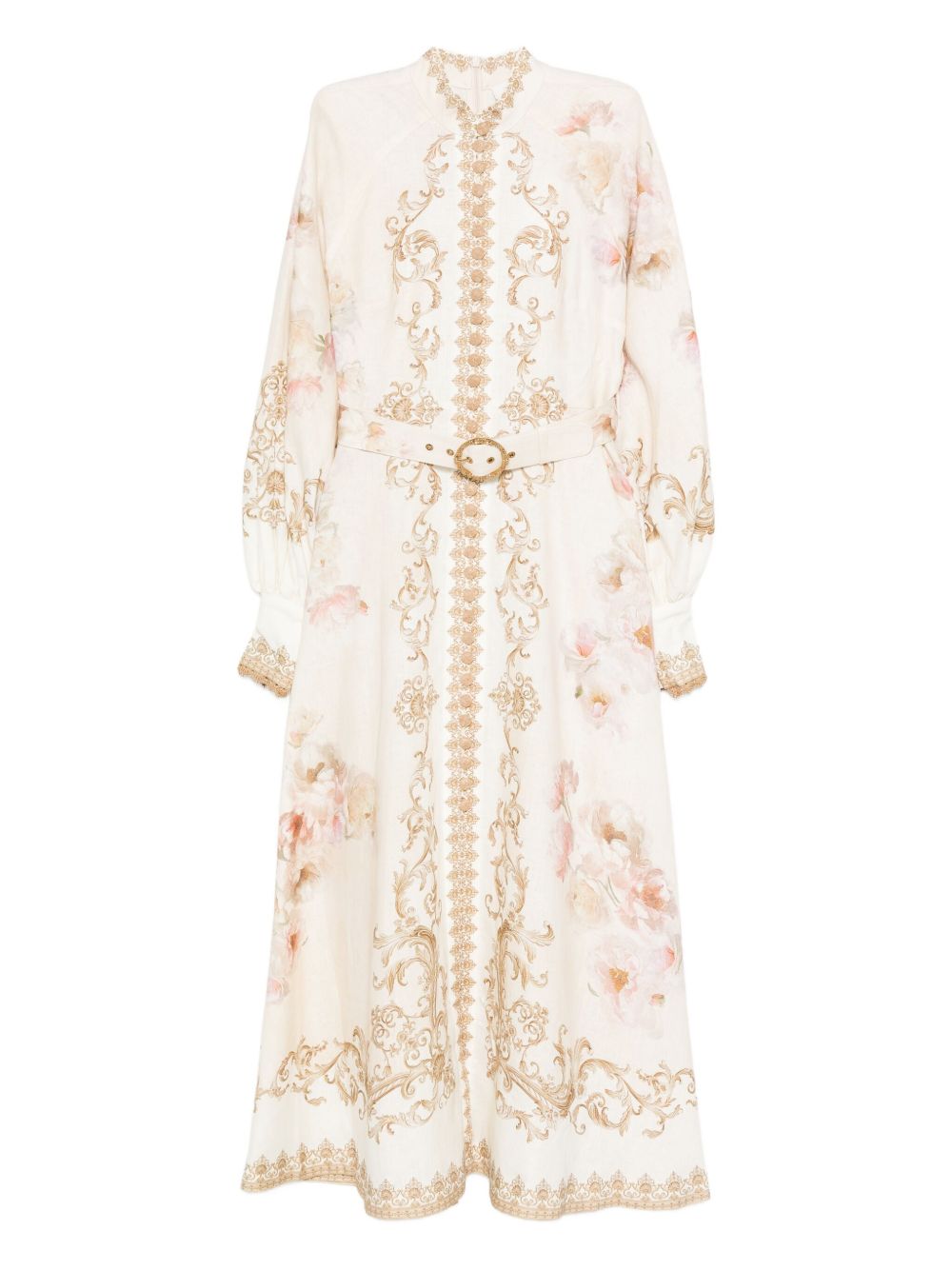 ZIMMERMANN Floral Print Long Sleeve Dress with Belted Waist