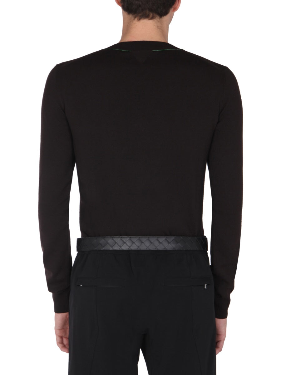 BOTTEGA VENETA Men's V-Neck Wool Sweater with Contrasting Stitch - Fall/Winter 2025