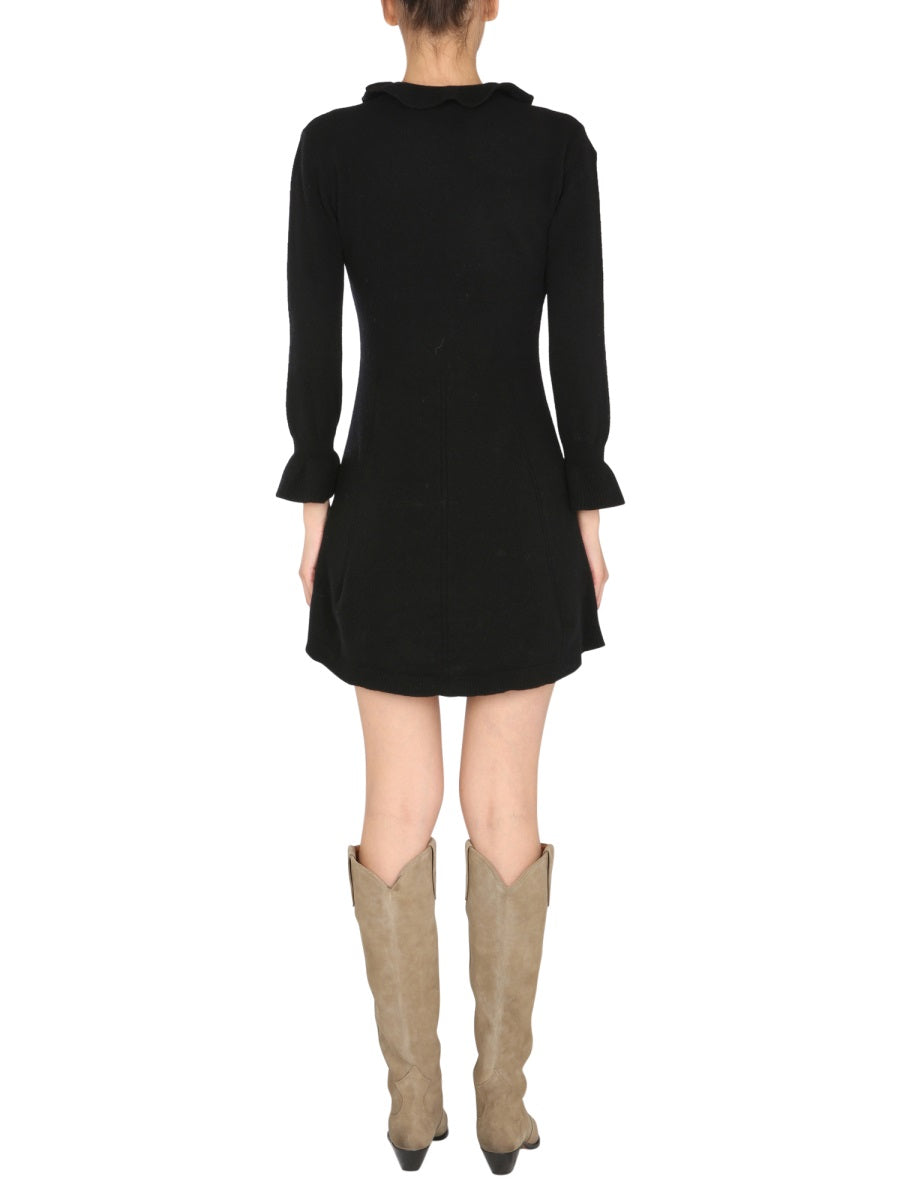 ALBERTA FERRETTI Elegant High Neck Mini Dress with Ruffled Details
