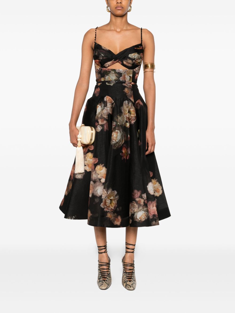 ZIMMERMANN Floral Print Mini Dress with Spaghetti Straps