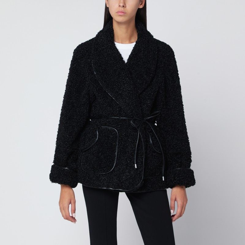 JONATHAN SIMKHAI Kimia Jacket in Sherpa with Waist Tie and Faux Leather Details