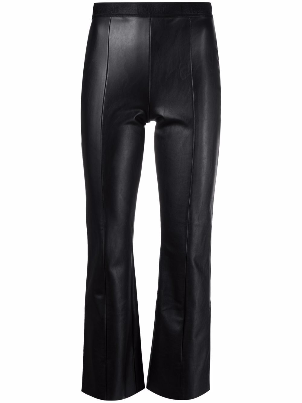 WOLFORD High Waist Bootcut Cropped Leg Faux Leather Trousers