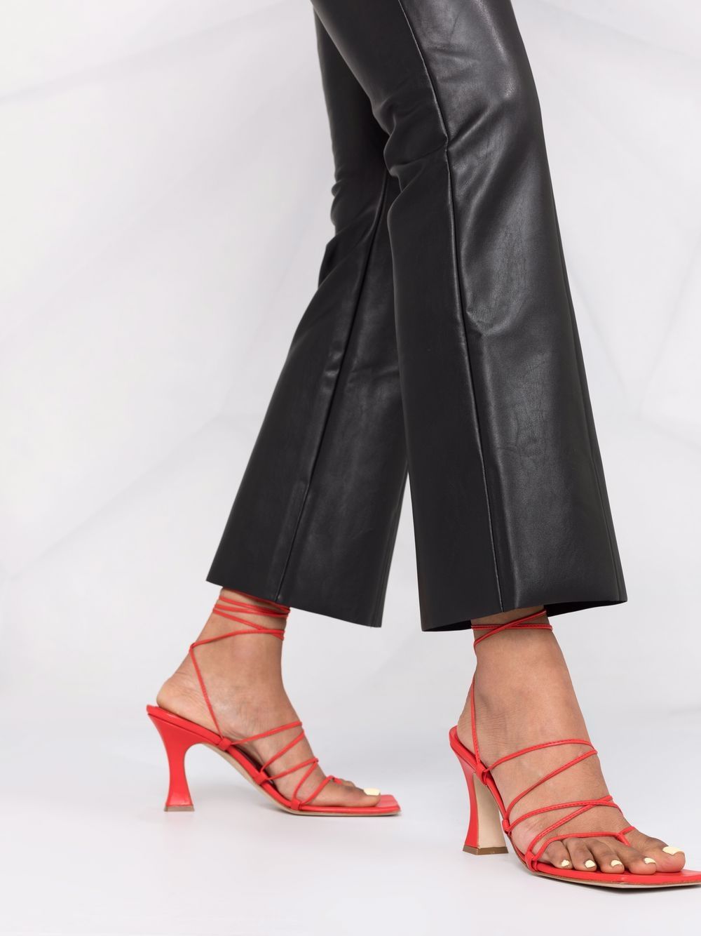 WOLFORD High Waist Bootcut Cropped Leg Faux Leather Trousers