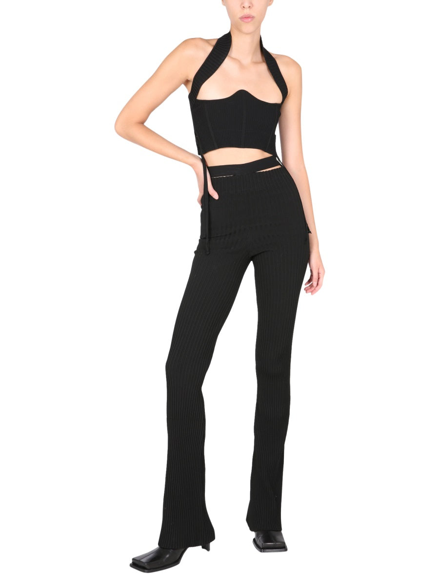 ANDREADAMO Ribbed Trousers with Cut Out Belt