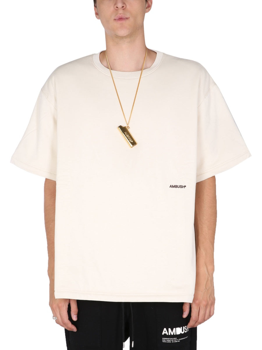 AMBUSH Men's Padded Crew Neck T-Shirt with Embroidered Logo