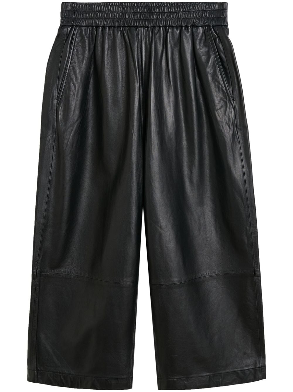 HERSKIND Cropped Leather Trousers with Elastic Waistband