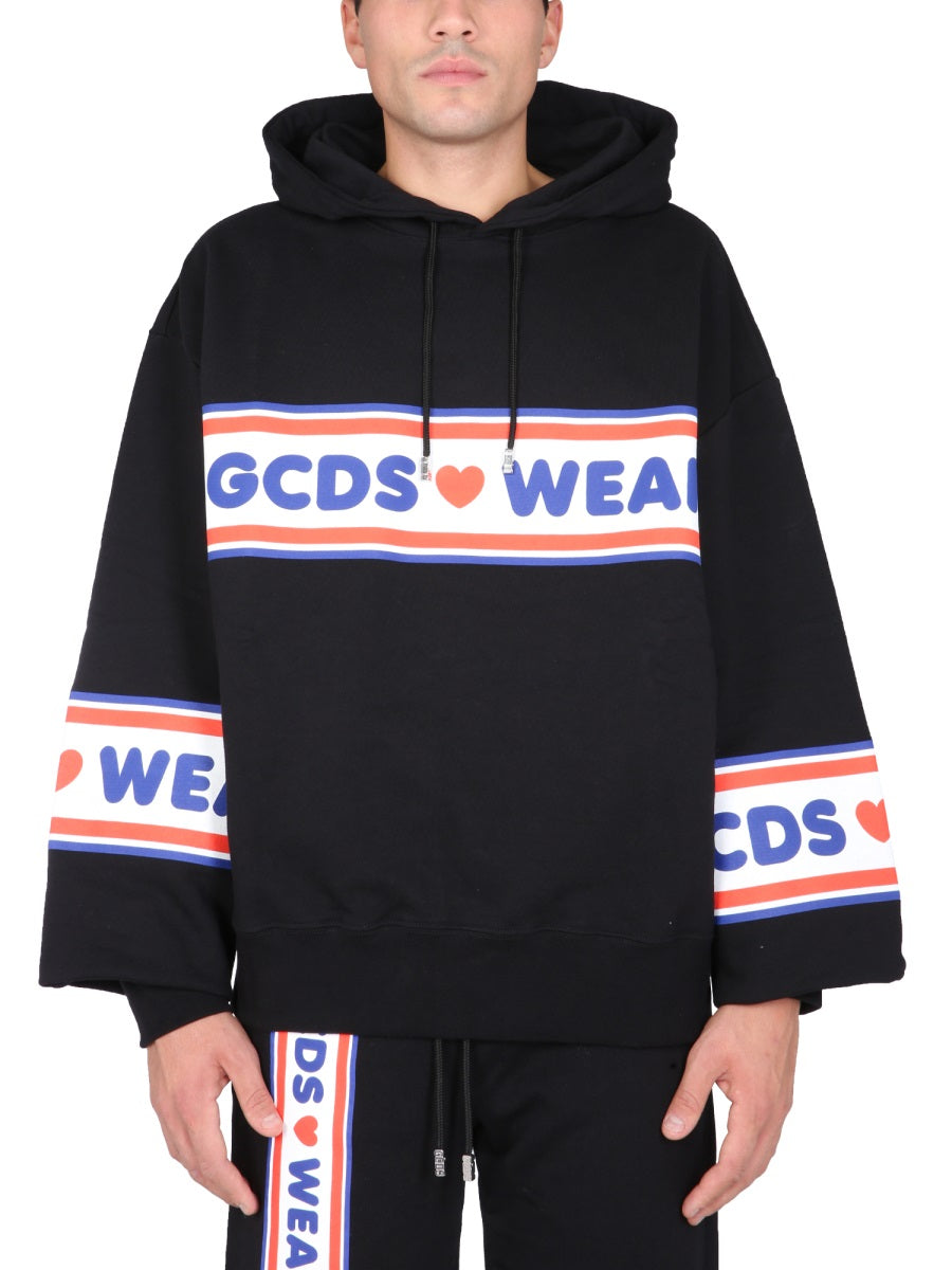 GCDS Cute Tape Logo Sweatshirt with Hood and Drawstring