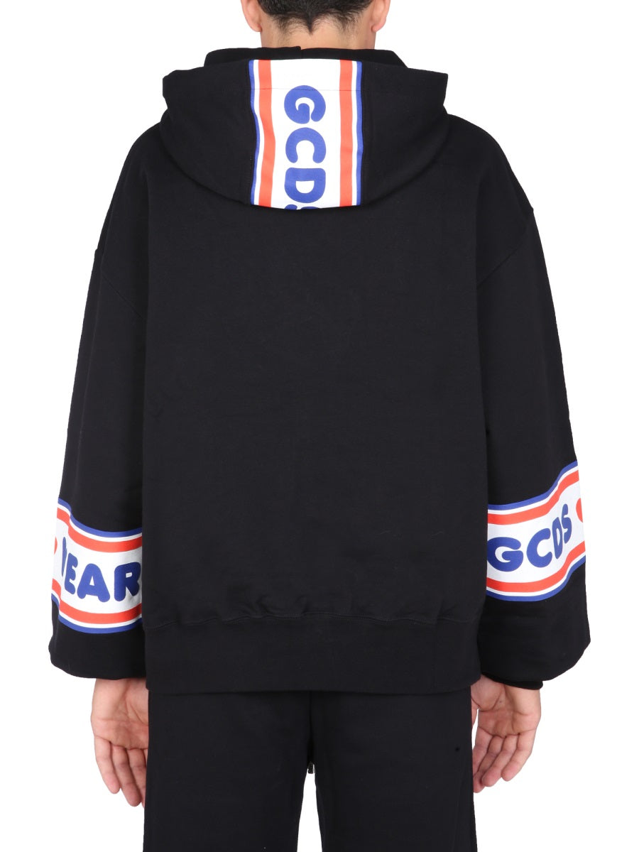 GCDS Cute Tape Logo Sweatshirt with Hood and Drawstring