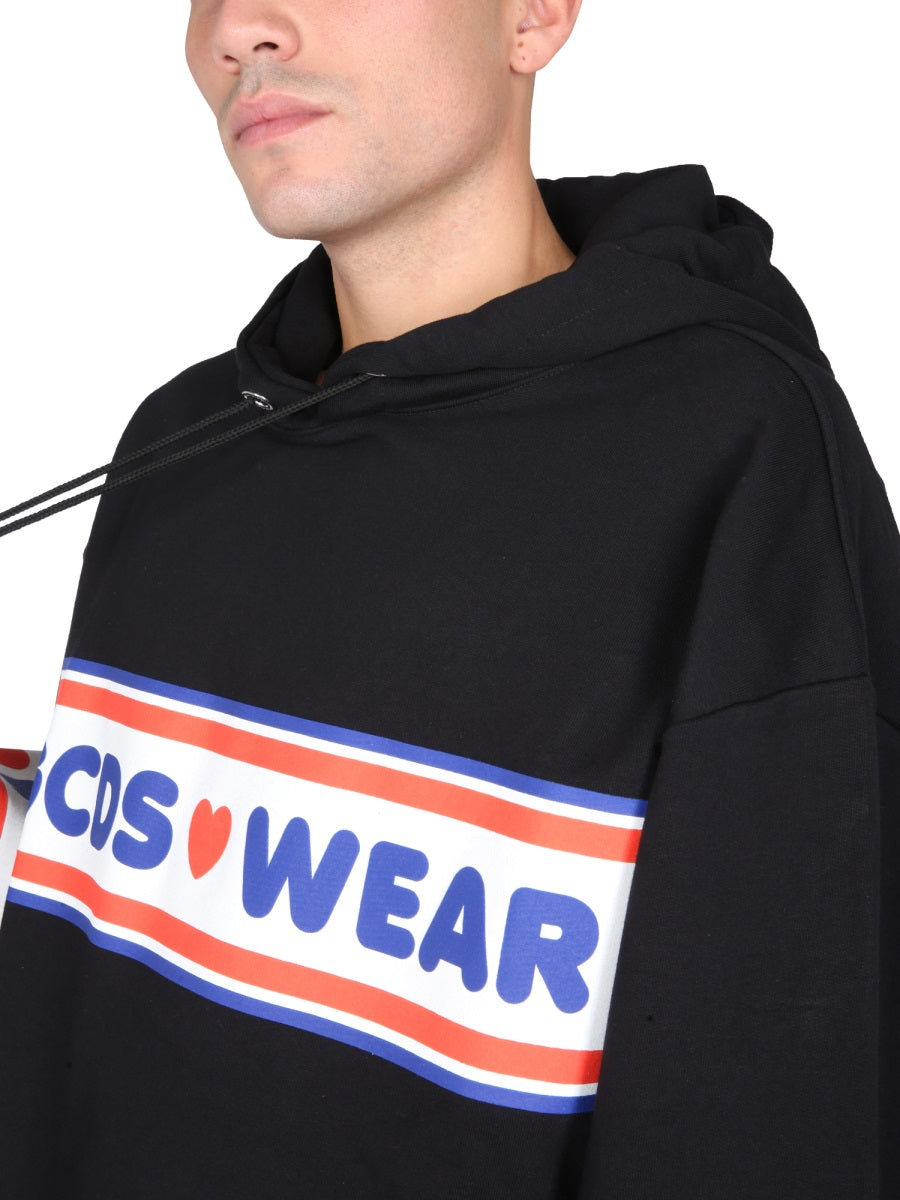 GCDS Cute Tape Logo Sweatshirt with Hood and Drawstring