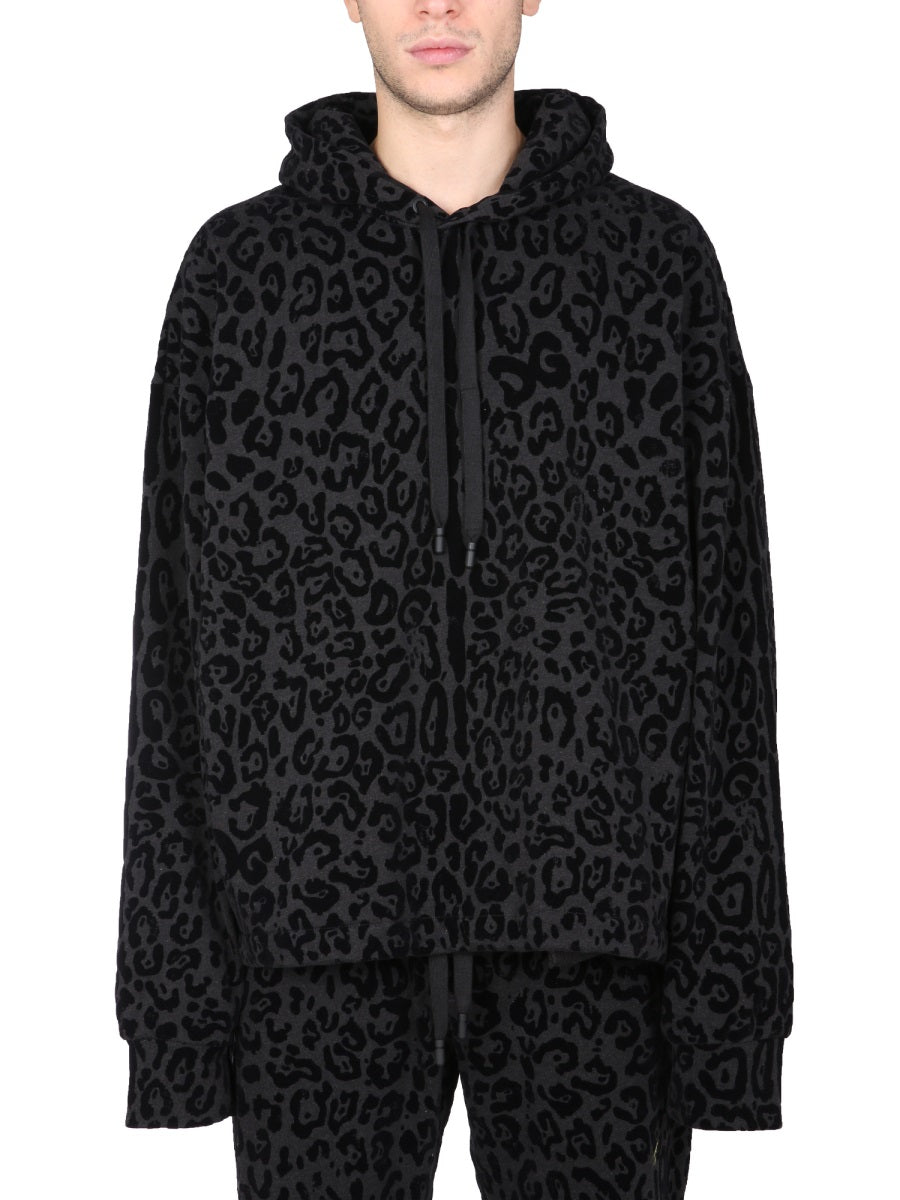 DOLCE & GABBANA Leopard Print Hooded Sweatshirt for Men