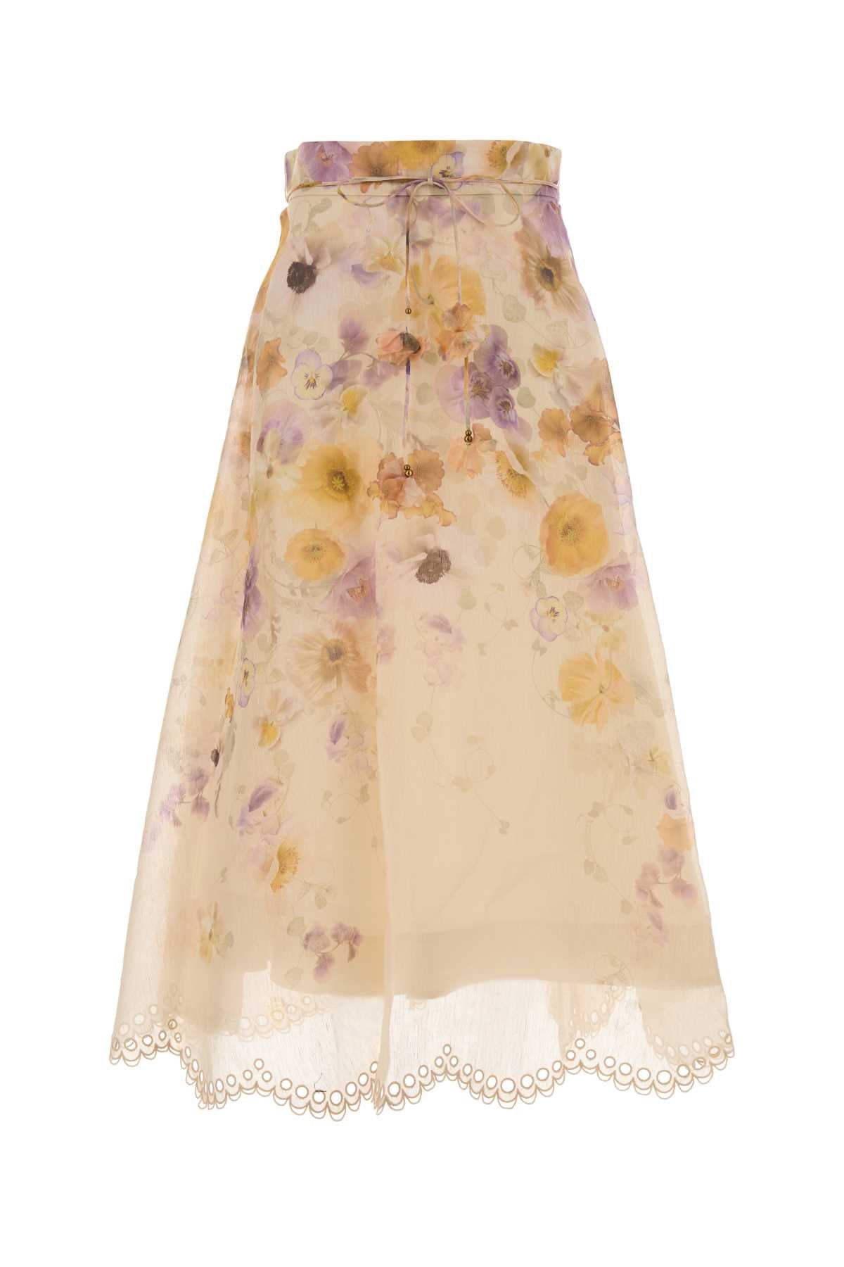ZIMMERMANN High Waisted Embroidered Midi Skirt with Removable Flower Belt