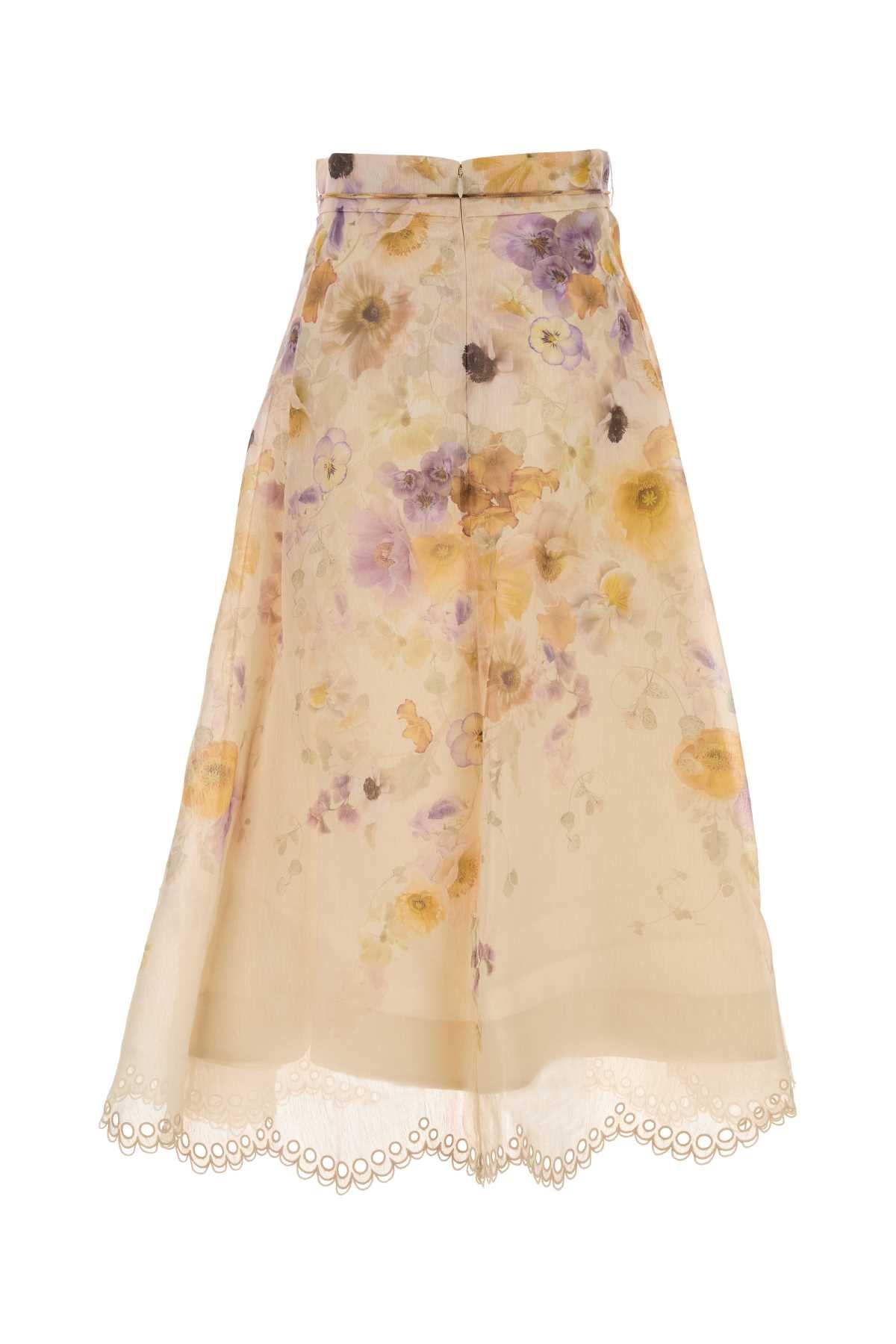 ZIMMERMANN High Waisted Embroidered Midi Skirt with Removable Flower Belt
