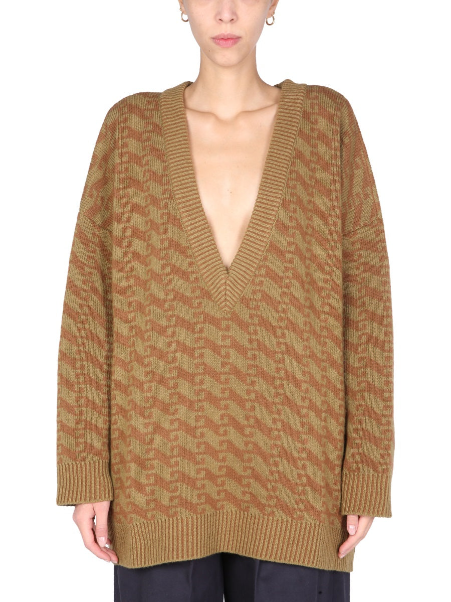 JEJIA Oversized V-Neck Jacquard Sweater