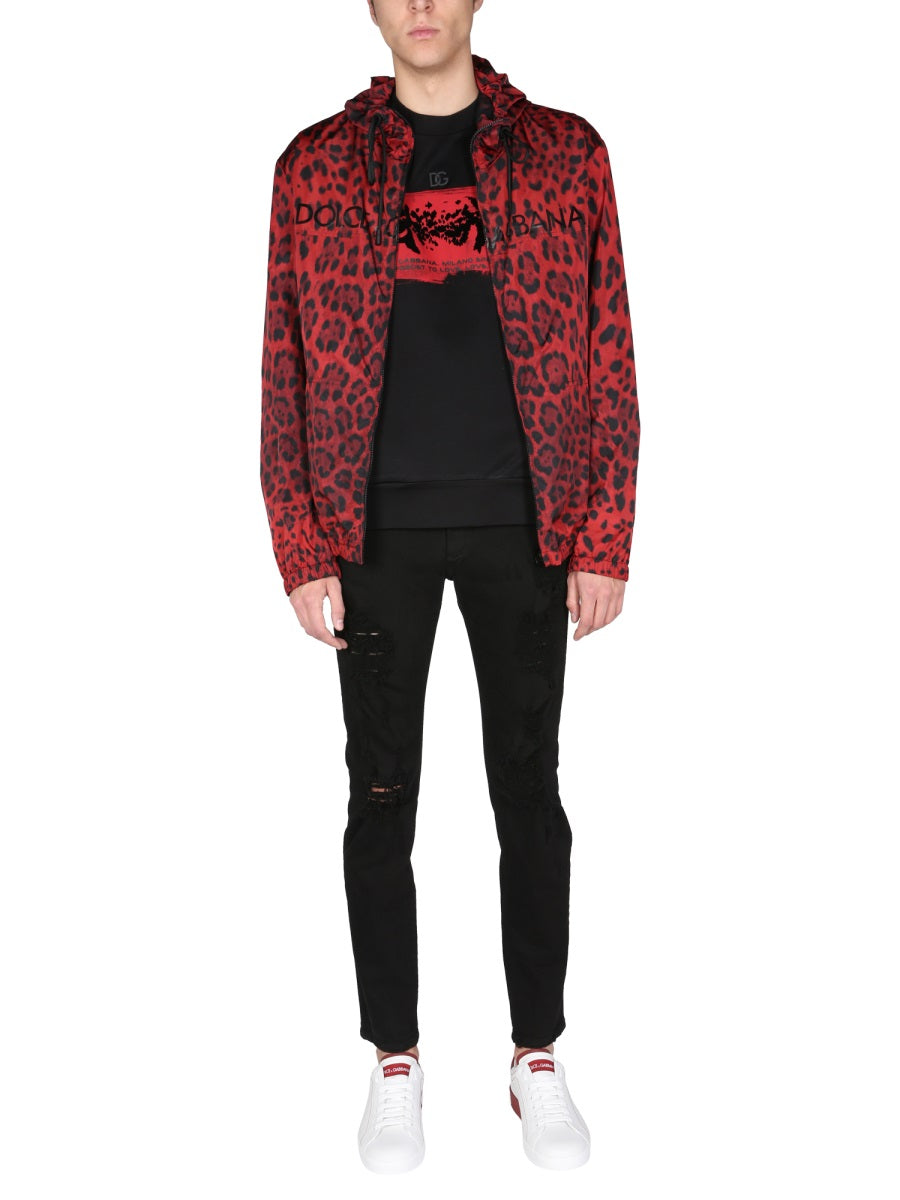 DOLCE & GABBANA Men's Hooded Animal Print Sports Jacket