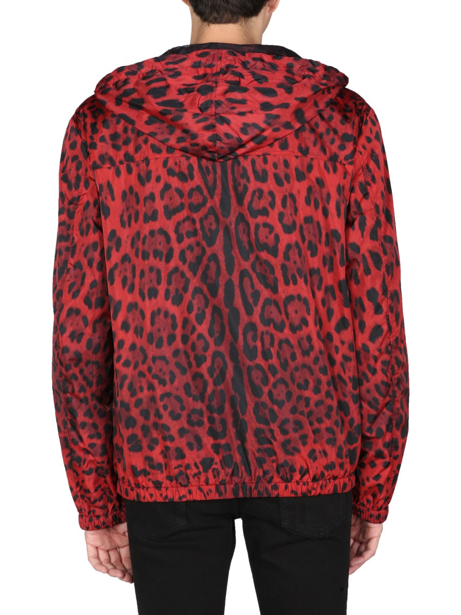DOLCE & GABBANA Men's Hooded Animal Print Sports Jacket