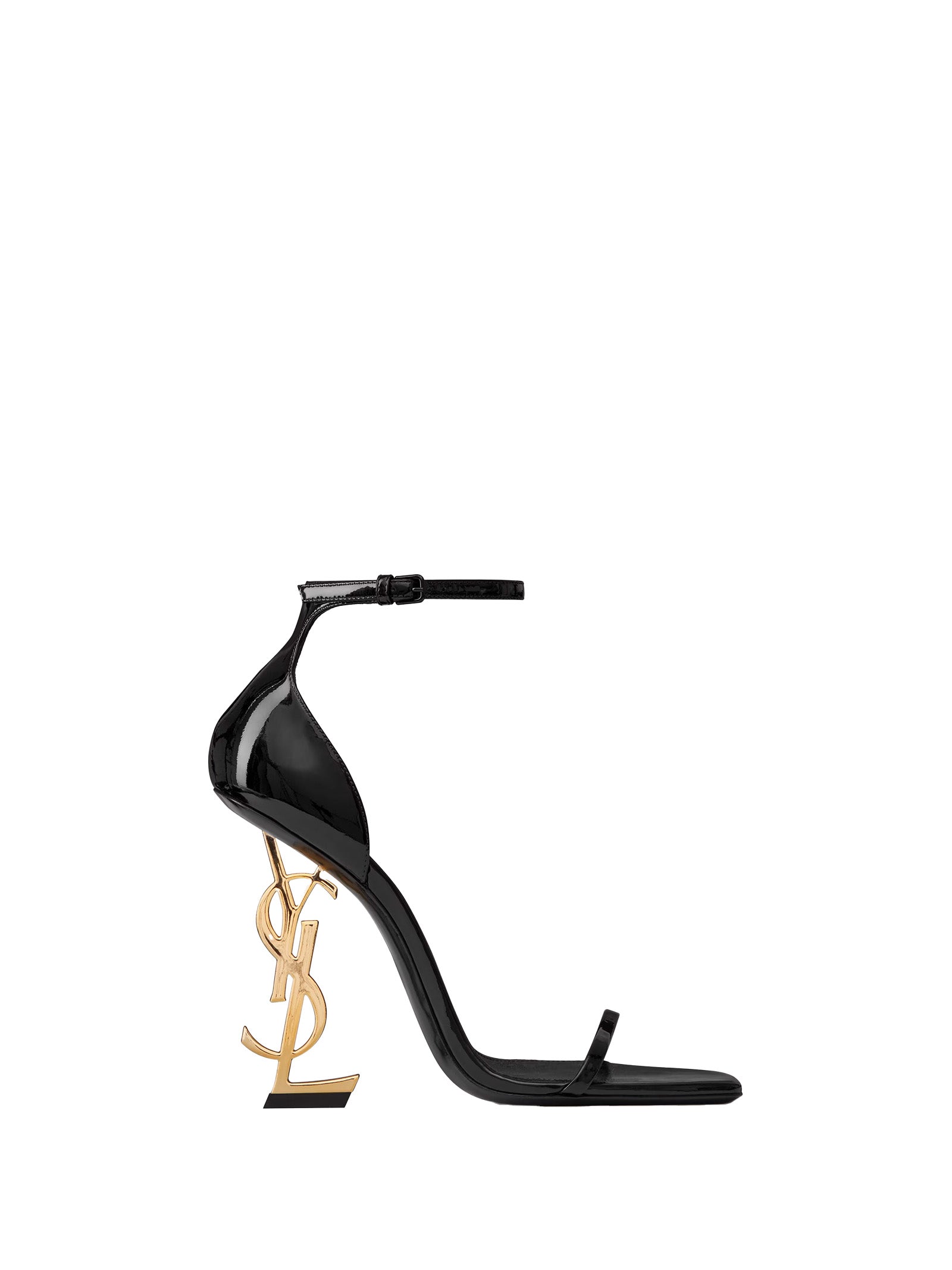 SAINT LAURENT Patent Leather Sandals with Structured Heel and Adjustable Ankle Strap