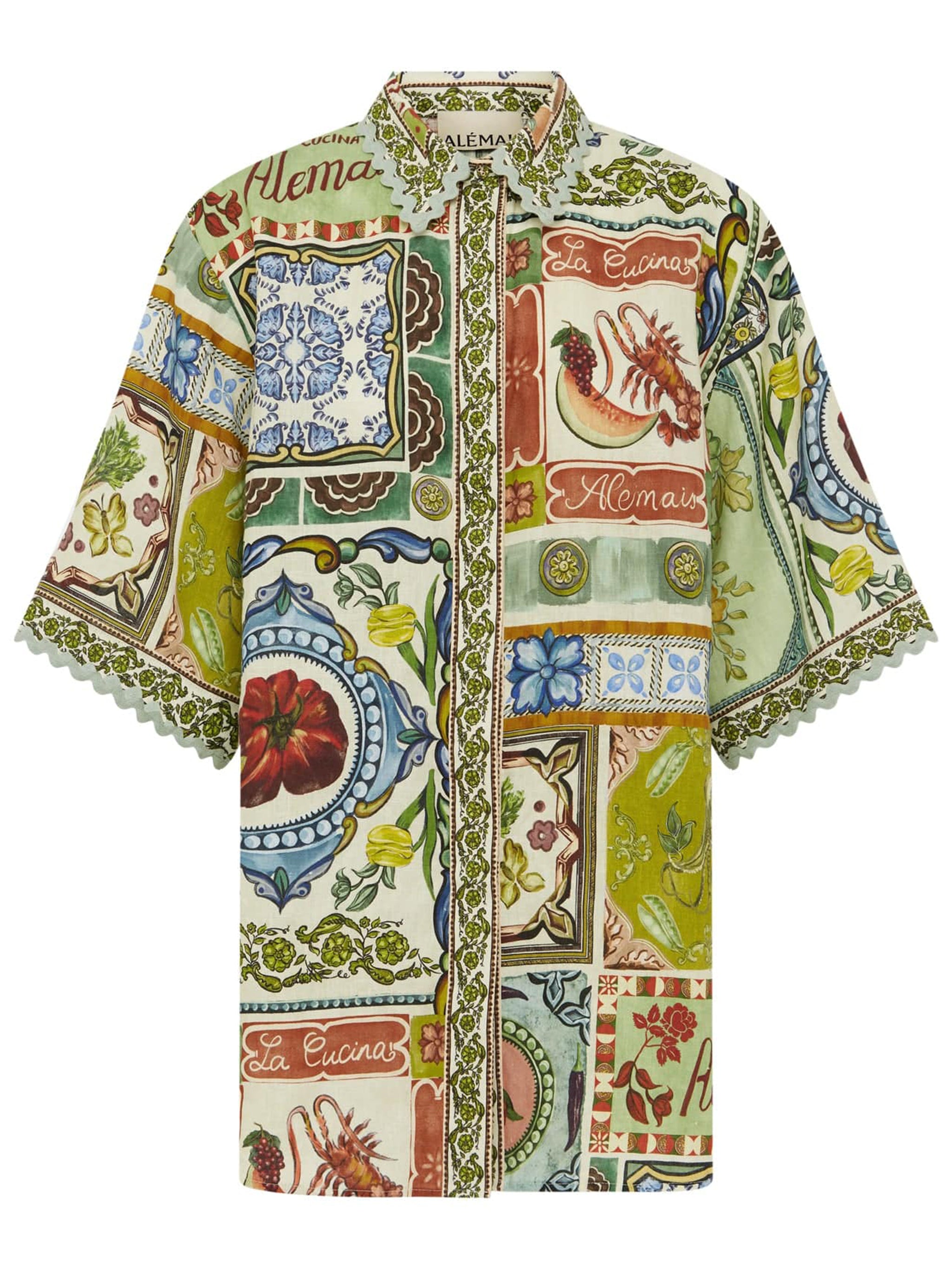 ALEMAIS Scalloped Trim Button-Down Shirt - Size 8