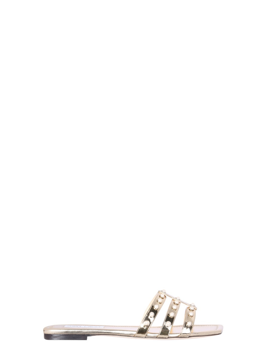 JIMMY CHOO Hazal Mini Flat Sandals with Liquid Metal Finish