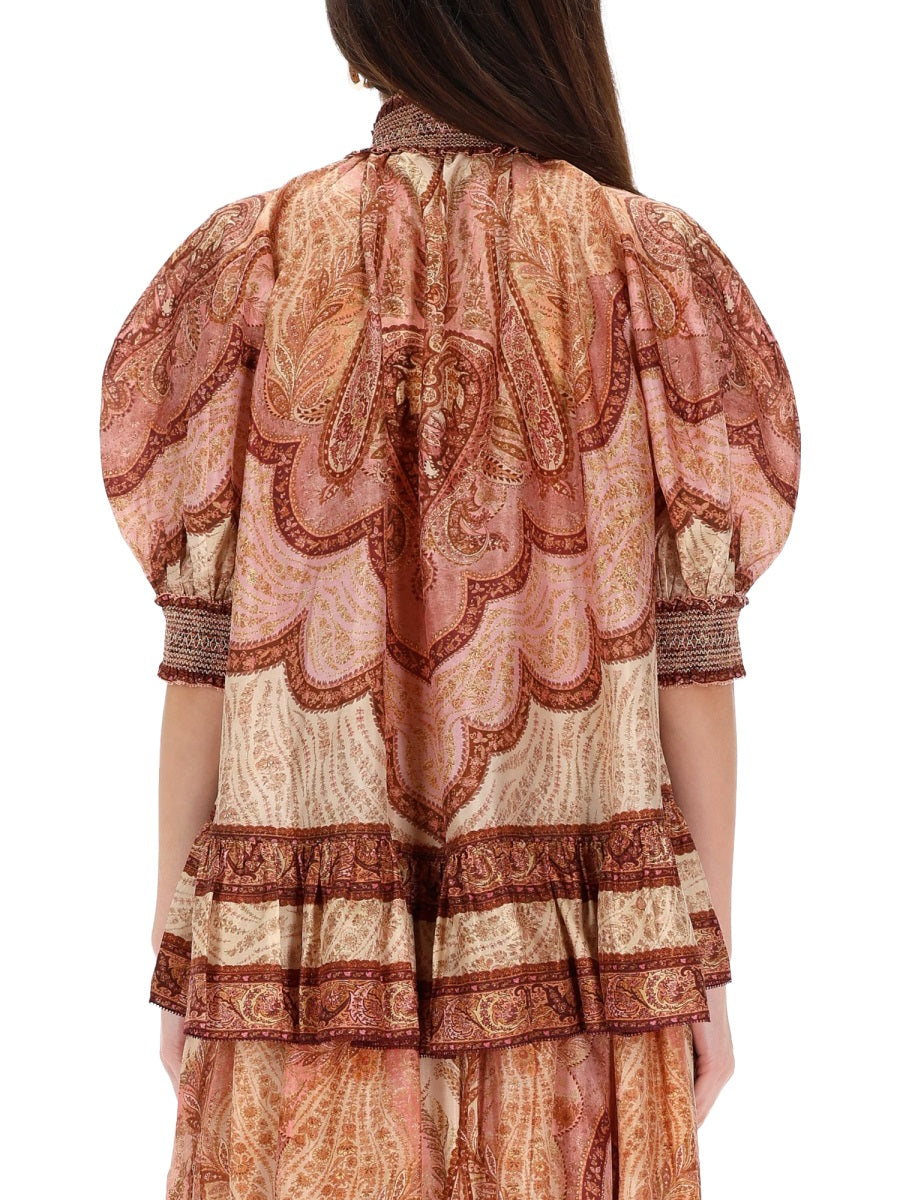 ZIMMERMANN Wanderlust Silk Blouse - Smocked High Neck
