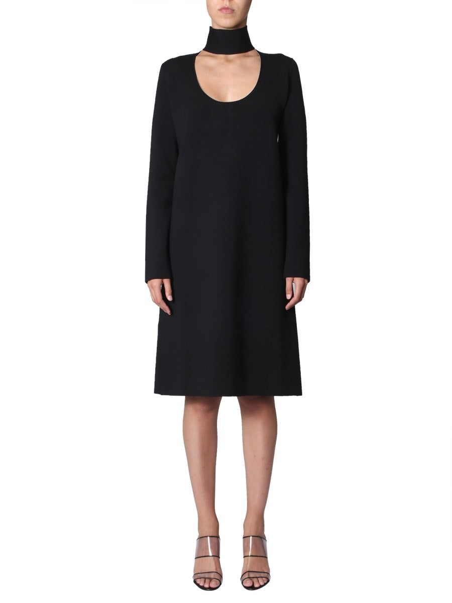 BOTTEGA VENETA High Neck Mini Dress with Deep Neckline