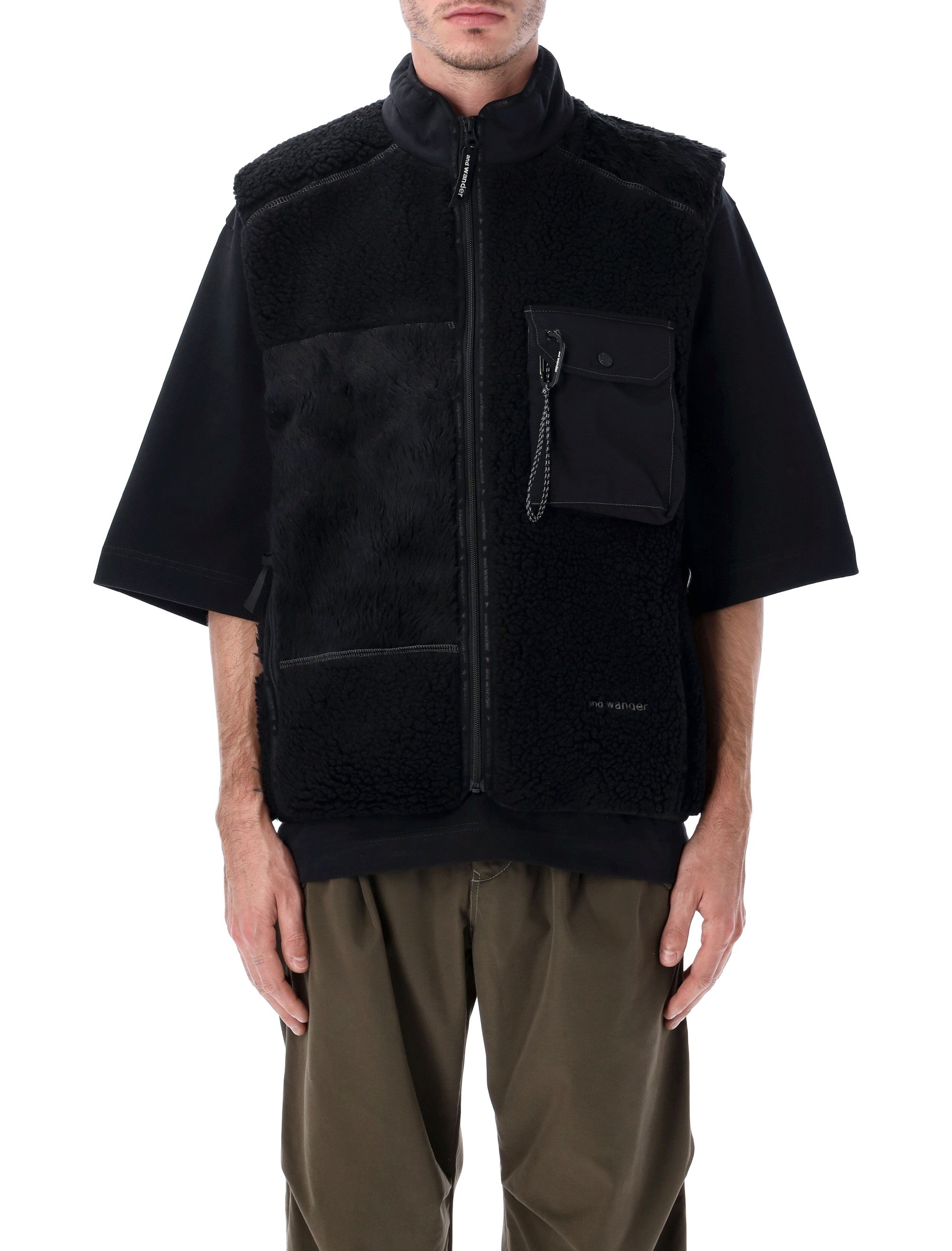 AND WANDER Mix Boa Patchwork Vest - Size L/XL