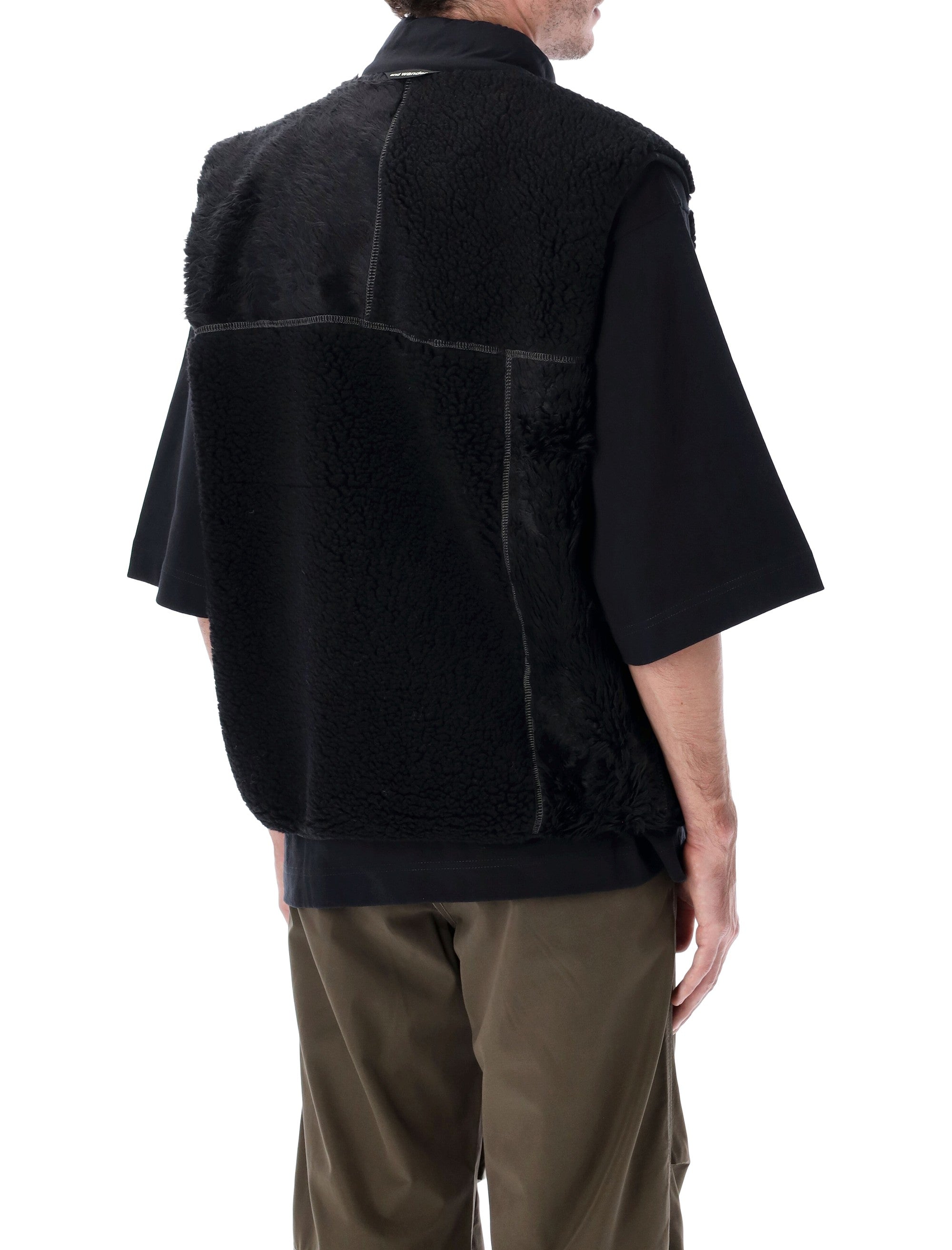 AND WANDER Mix Boa Patchwork Vest - Size L/XL