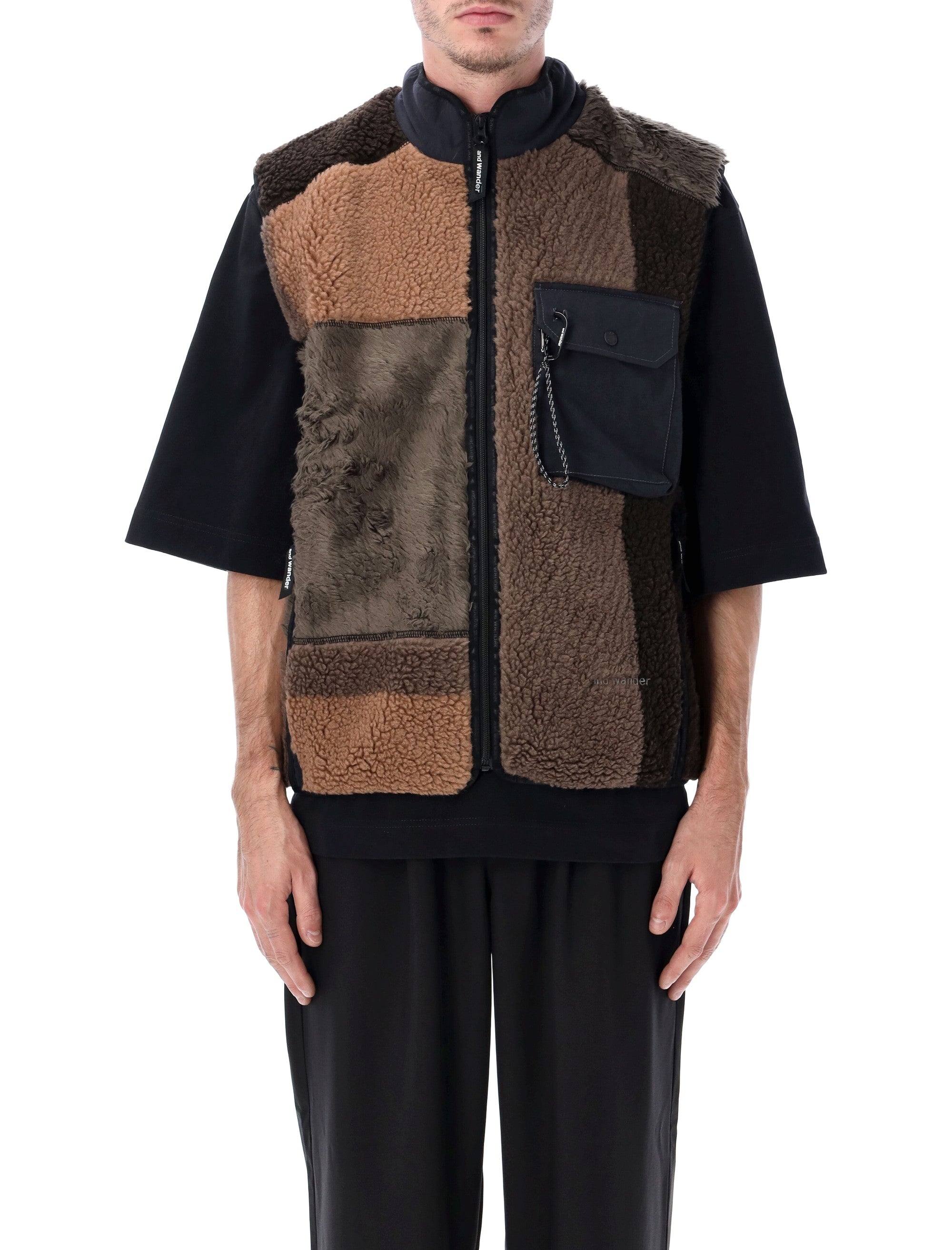 AND WANDER Mix Boa Patchwork Vest - L/XL