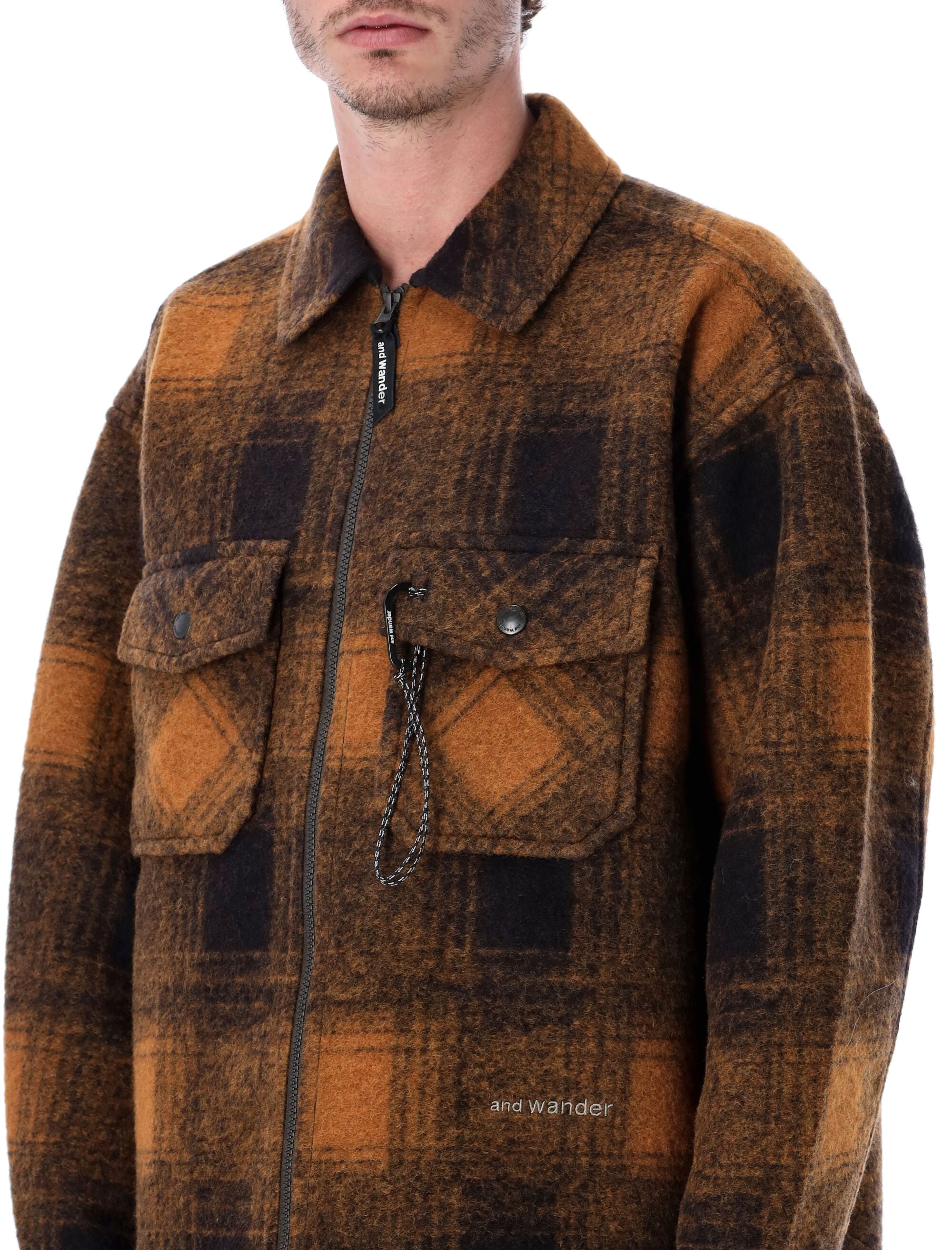 AND WANDER Wool Shaggy Plaid Jacket - Size L