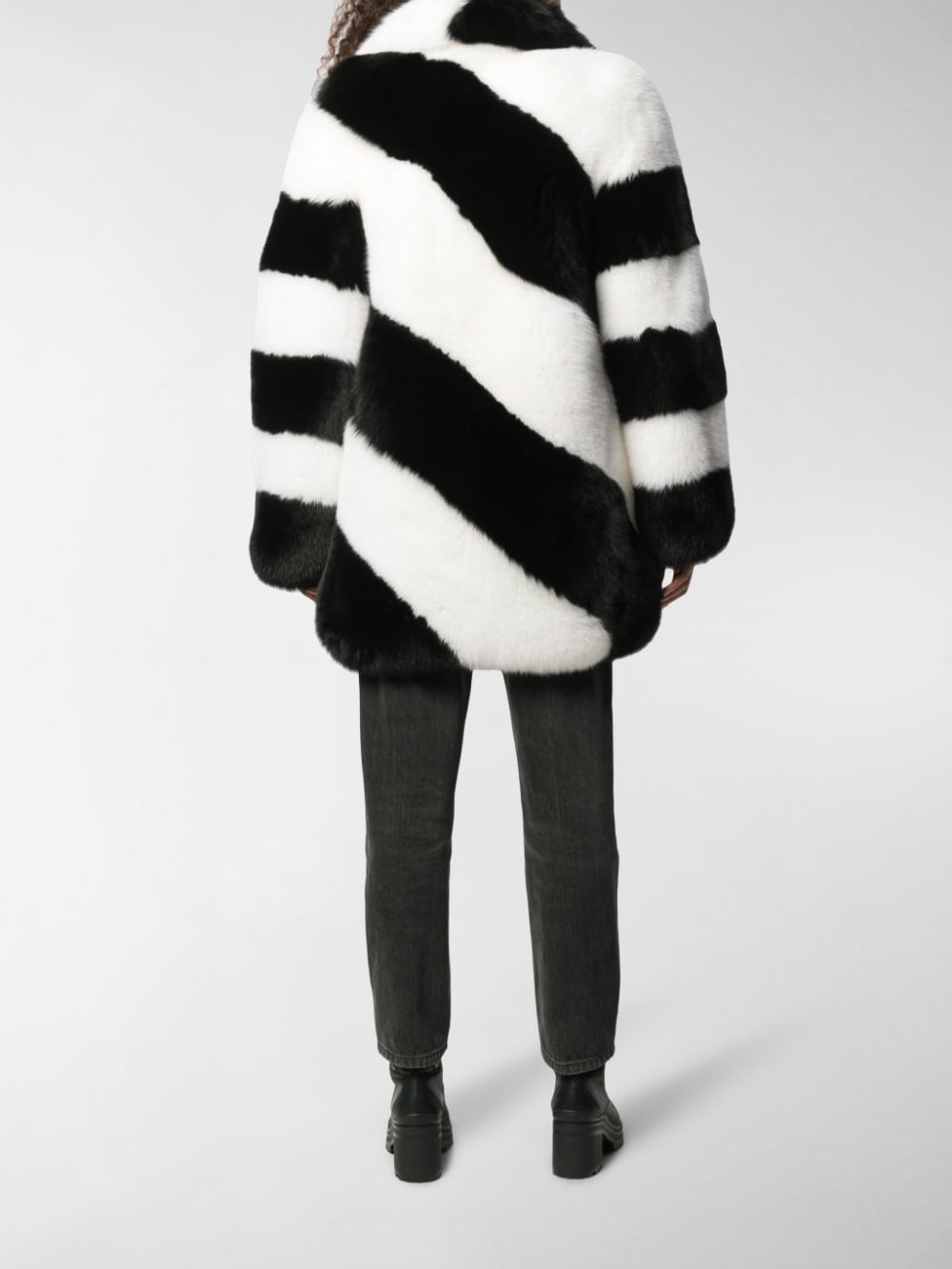 SAINT LAURENT Diagonal Striped Faux Fur Jacket for Women