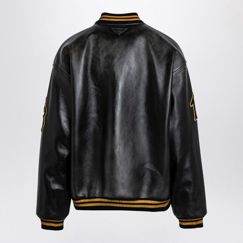 PRADA Vintage Leather Bomber Jacket with Patches